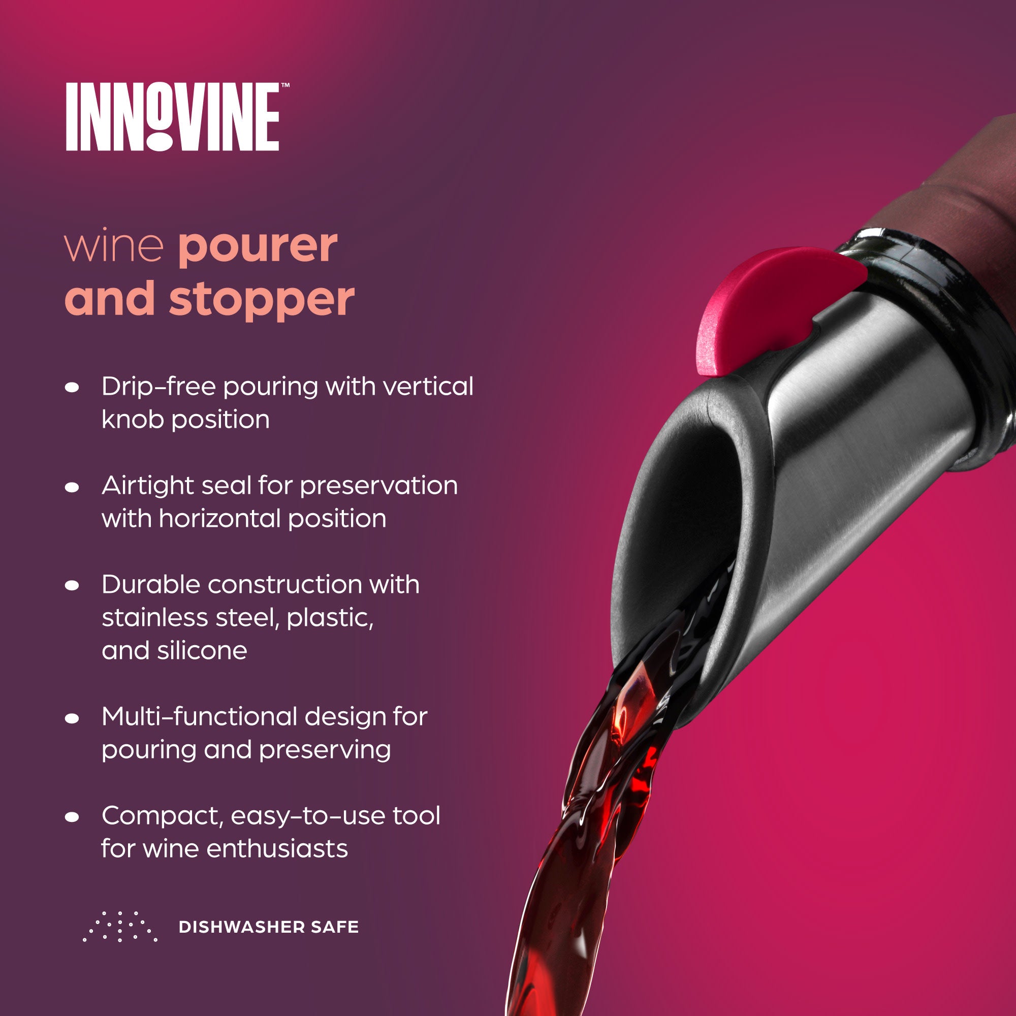 Wine Pourer and Stopper in Raspberry